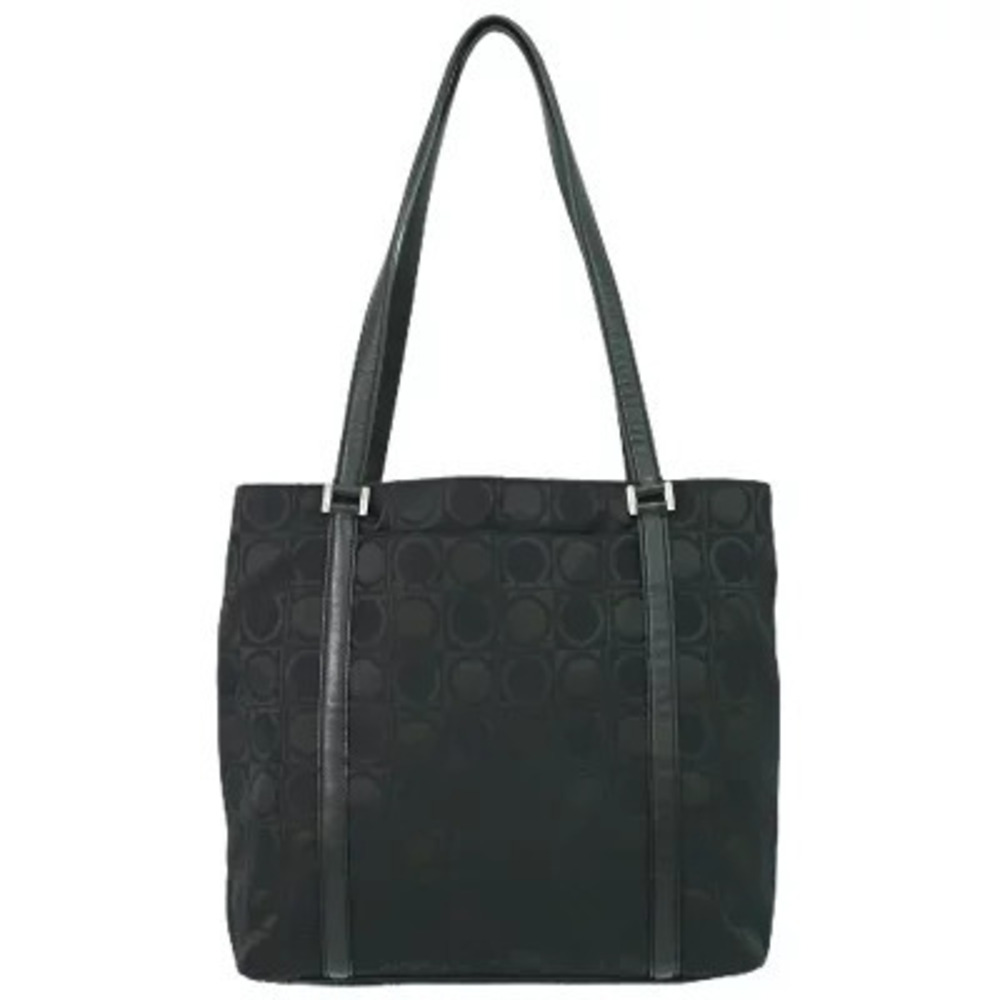 Salvatore Ferragamo Gancini Tote Canvas Shoulder Bag Black